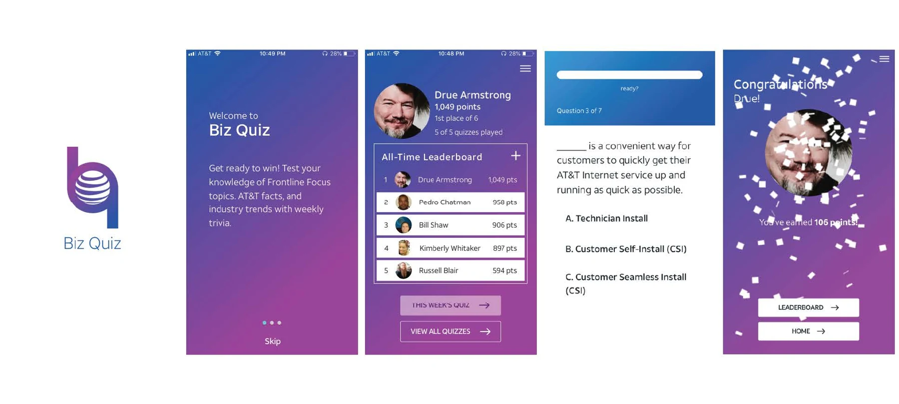 BizQuiz interface from Donald Armstrong’s portfolio