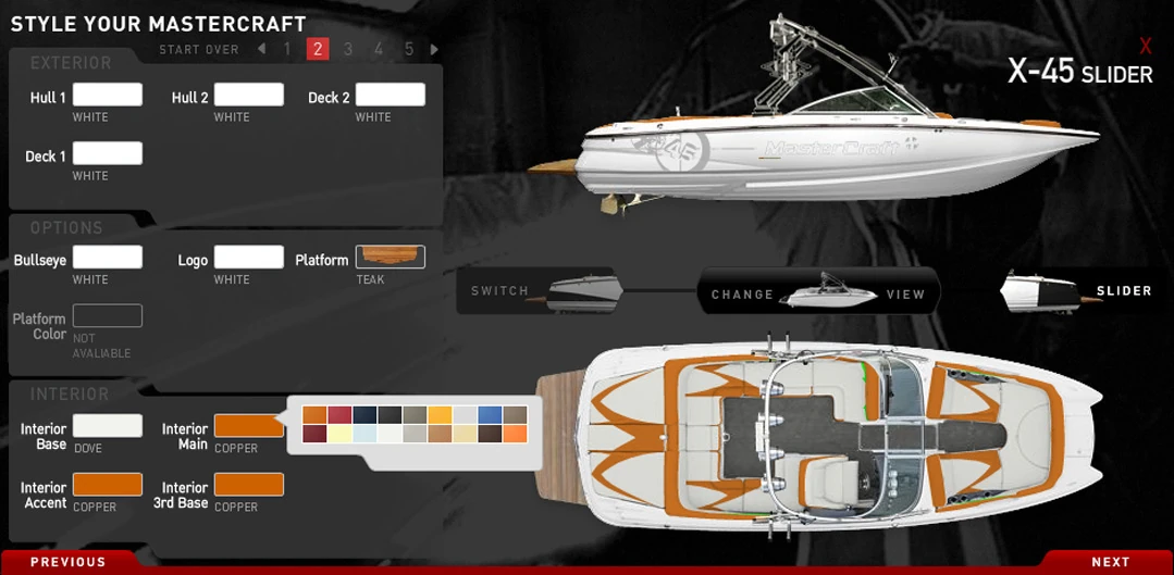 MasterCraft Boat Configurator interface from Donald Armstrong’s portfolio